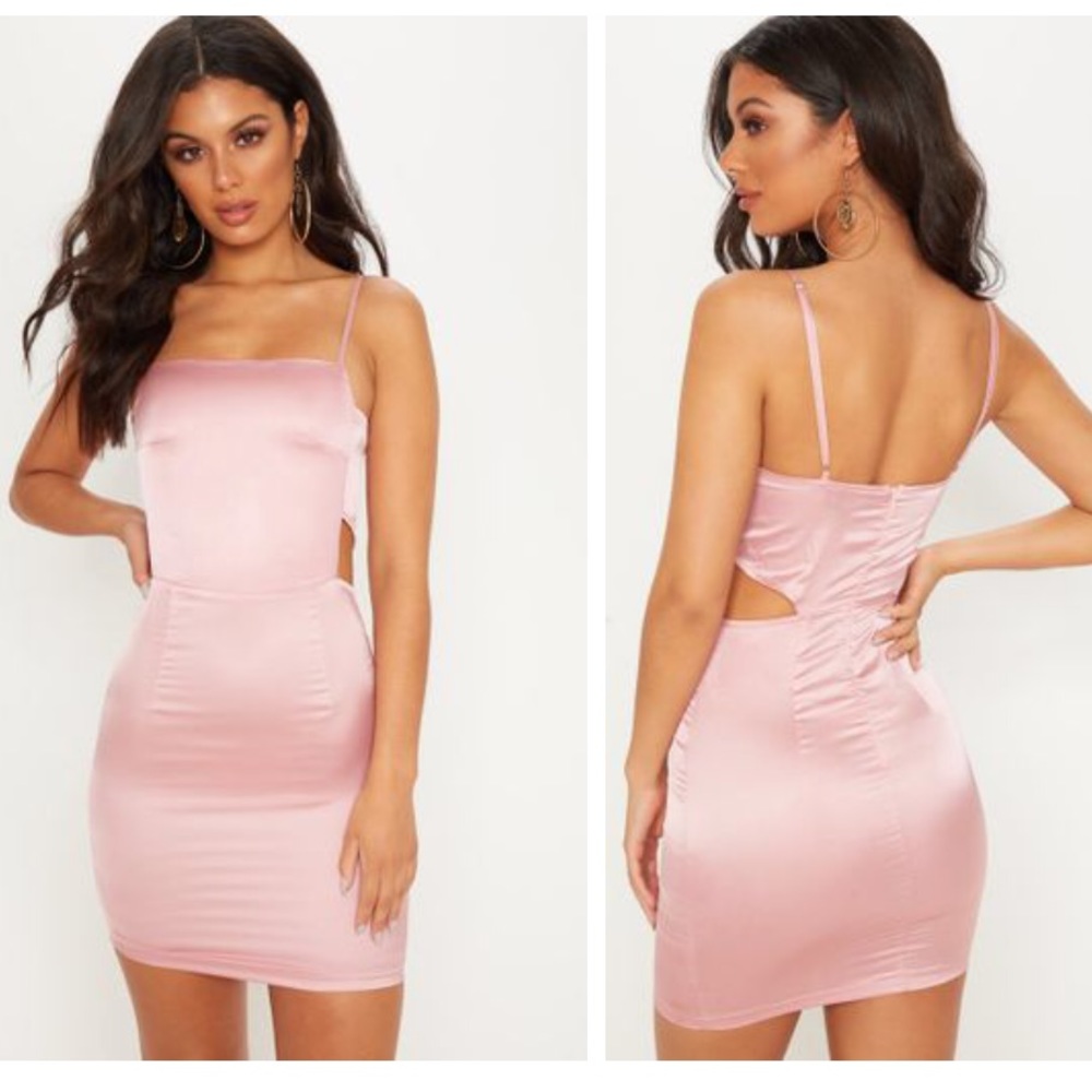 Pink Satin Cut Out Mini Dress